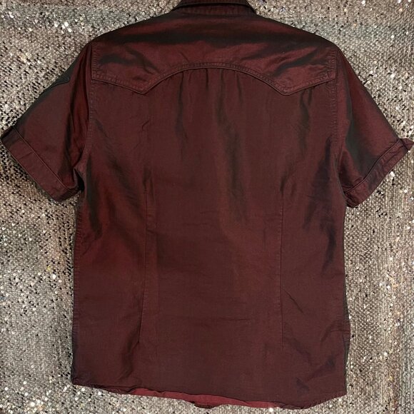 Guess Burgundy Button-up Mens M Fitted Short Sleeve Shirt - Picture 3 of 7